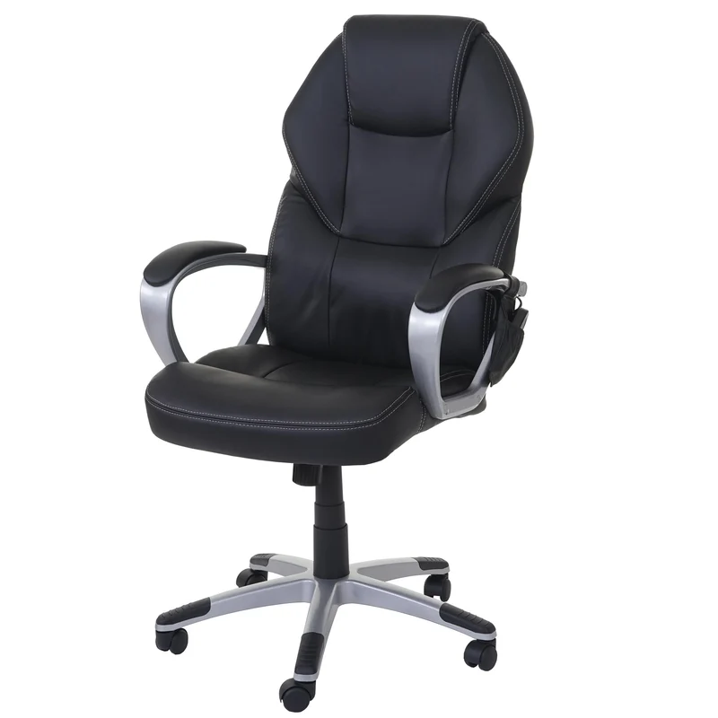 Fauteuil de bureau sur roulettes avec fonction massage chauffage pivotante en synthétique noir 04_0001781