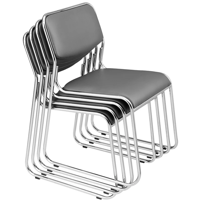 Lot de 4 chaises de bureau de conférence empilable en synthétique gris cadre métal chromé 03_0002796
