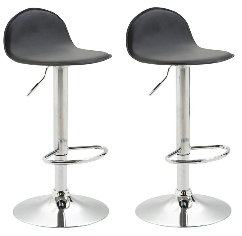 Lot de 2 tabourets de bar pied trompète métal hauteur réglable en synthétique noir 10_0001339