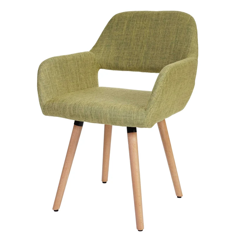 Chaise de salle à manger bureau visiteur sans roulette design rétro en tissu vert clair pied en métal 04_0002153