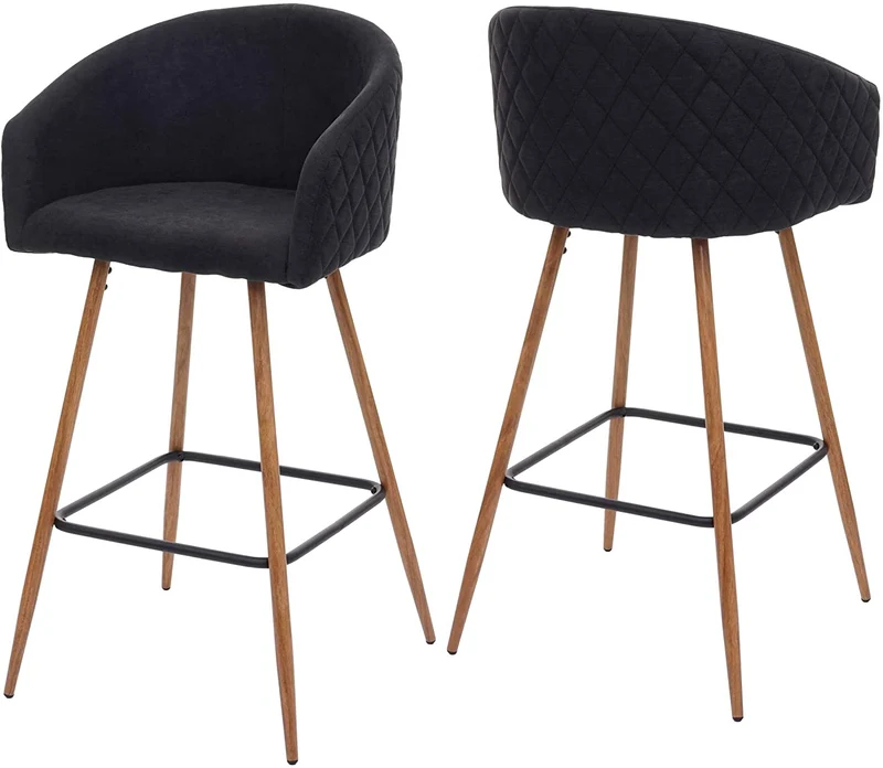 Lot de 2 tabourets de bar en tissu velours gris anthracite avec repose-pieds TDB04067