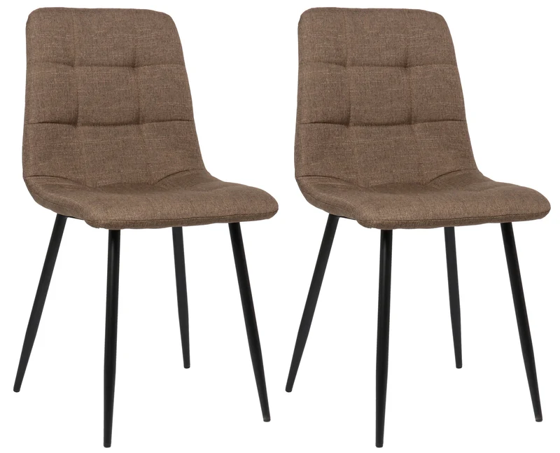Lot de 2 chaises de salle à manger en tissu marron pieds métal noir mat style moderne CDS101108