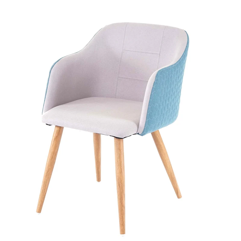 Chaise de salle à manger design rétro accoudoirs en tissu gris clair-turquoise pieds clairs 04_0002221