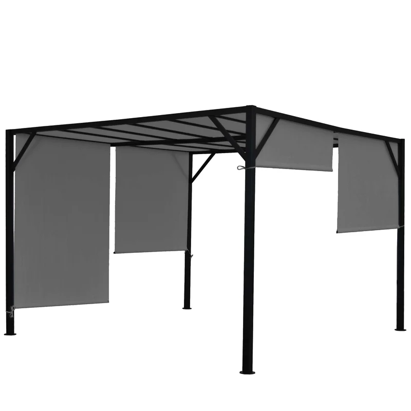 Pergola arche pavillon de jardin terrasse auvent structure acier stable 6cm + toit ouvrant gris 4x3m 04_0004074
