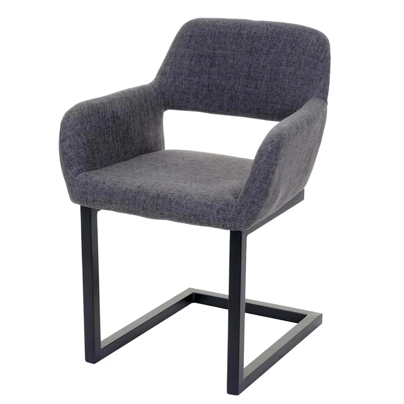 Chaise de salle à manger bureau visiteur sans roulette design rétro en tissu gris pied en métal 04_0002157