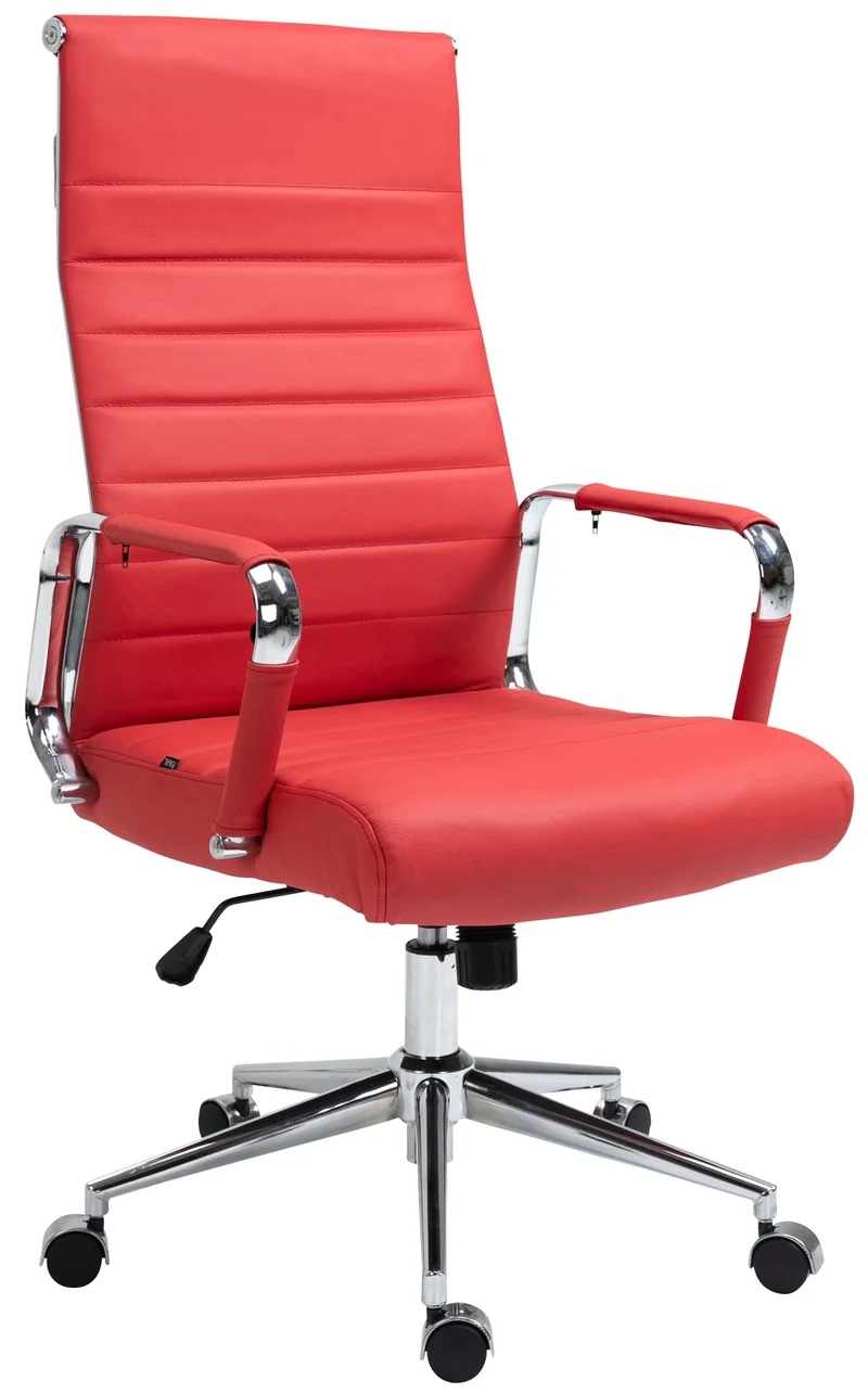 Fauteuil de bureau avec accoudoirs siège pivotant mécanisme à bascule en cuir véritable rouge 10_0002521