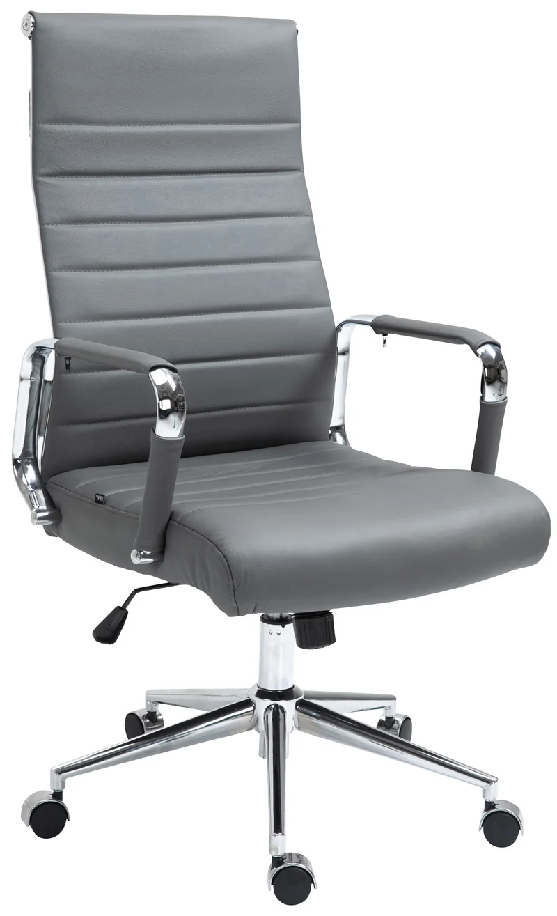 Fauteuil de bureau avec accoudoirs siège pivotant mécanisme à bascule en cuir véritable gris 10_0002520
