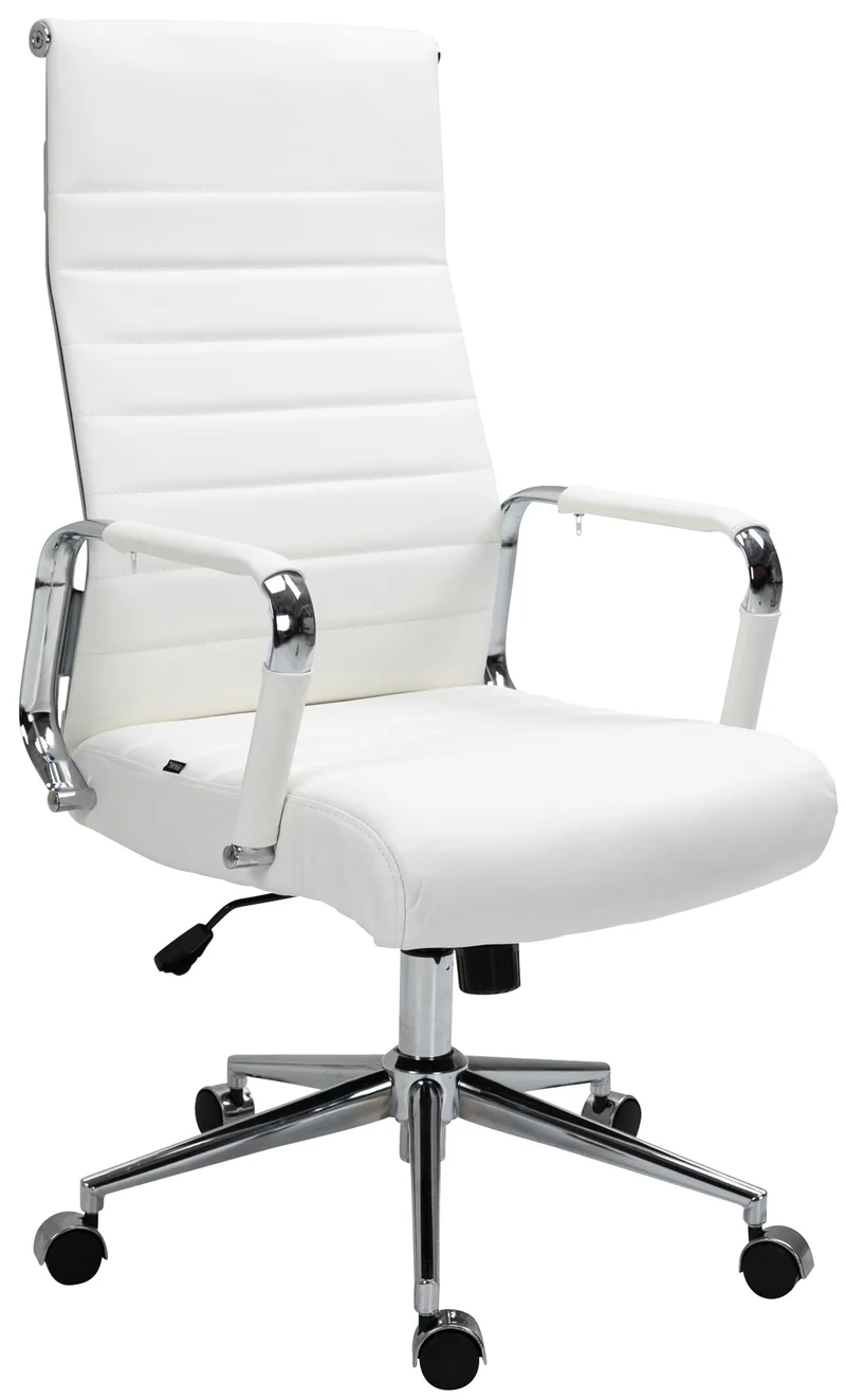 Fauteuil de bureau avec accoudoirs siège pivotant mécanisme à bascule en cuir véritable blanc 10_0002516