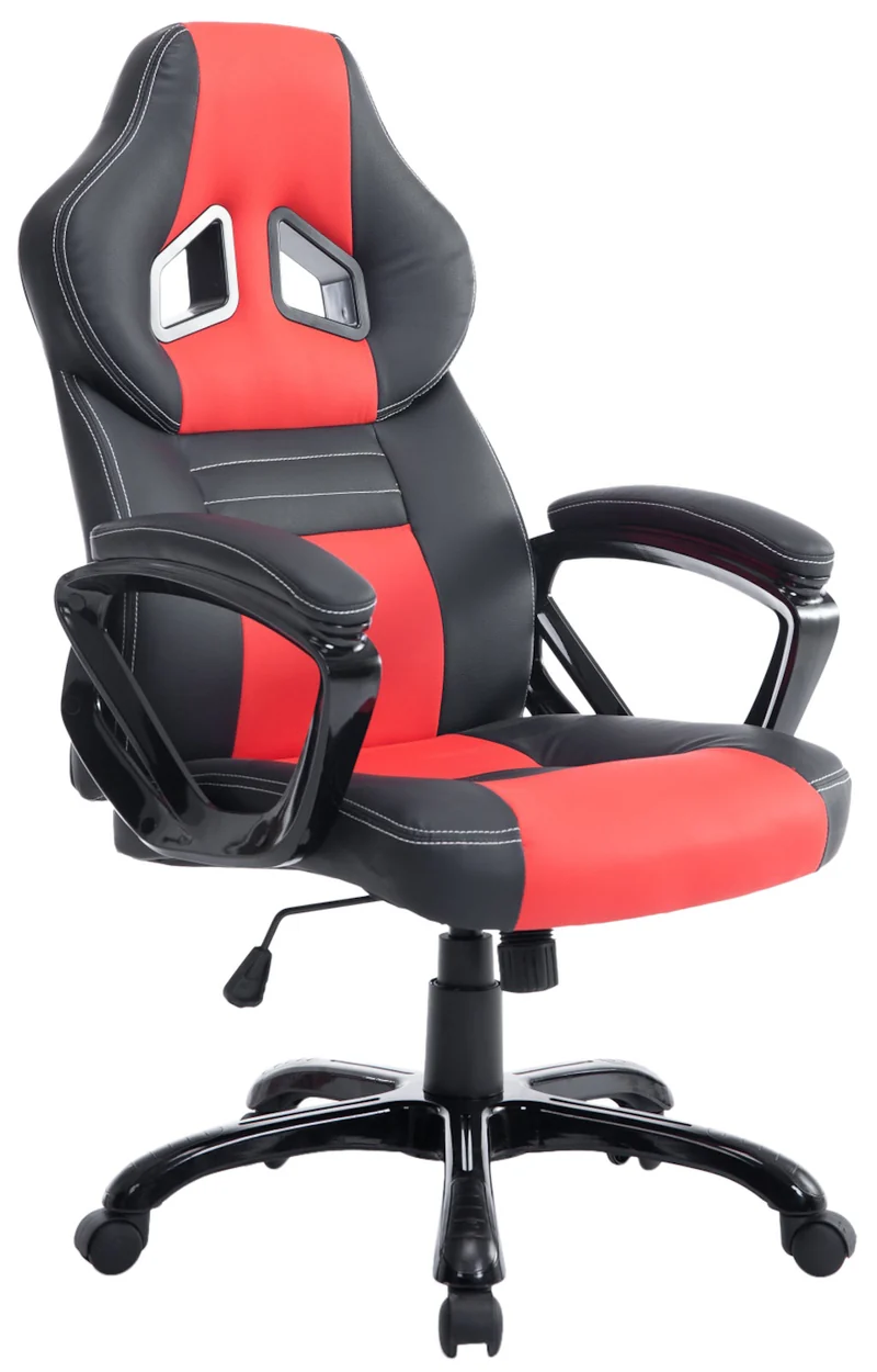 Fauteuil de bureau gaming sur roulettes mécanisme d'inclinaison en PVC noir / rouge et plastique 10_0002595
