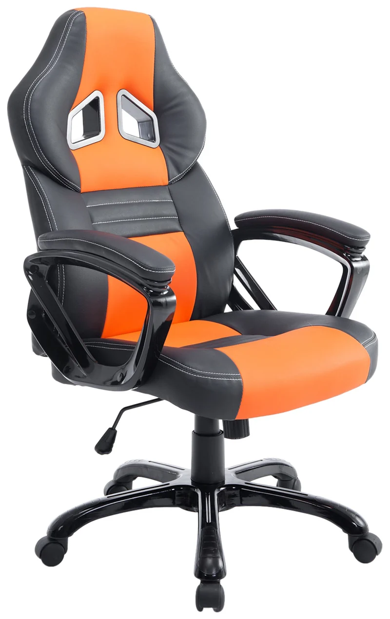 Fauteuil de bureau gaming sur roulettes mécanisme d'inclinaison en PVC noir / orange et plastique 10_0002599