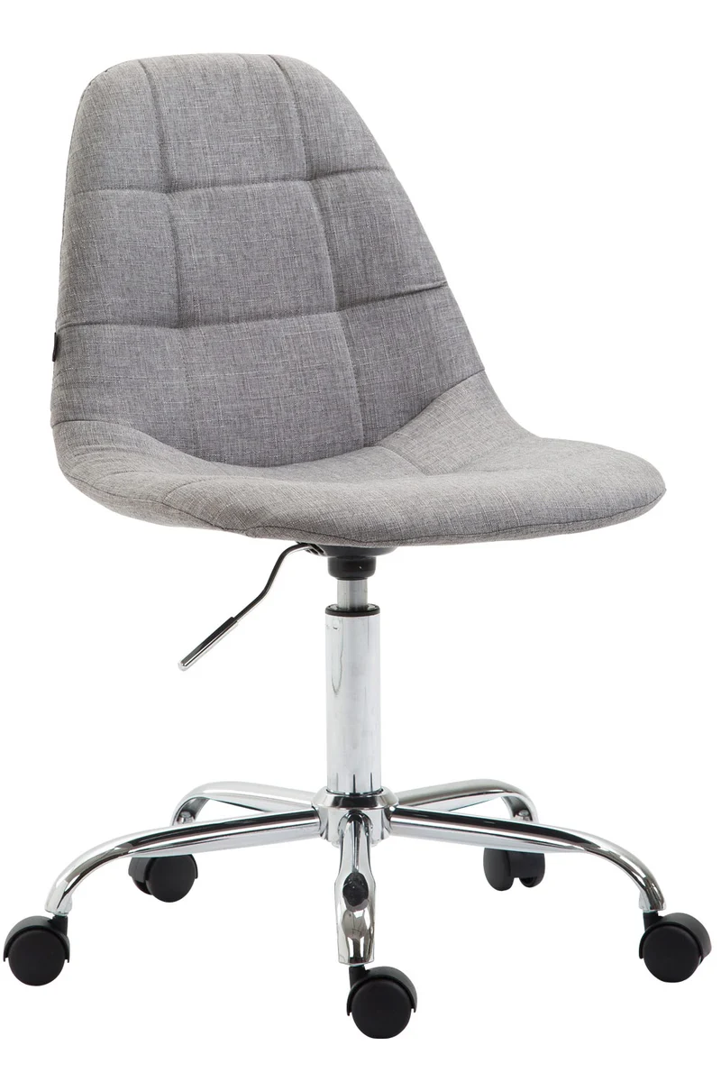 Chaise de bureau tabouret de travail sur roulettes dossier arrondie en tissu gris et métal chromé 10_0002638