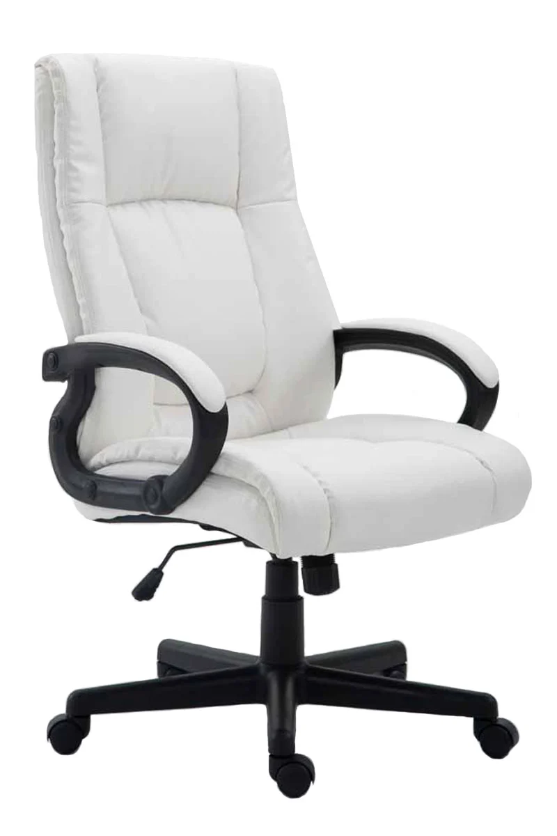 Fauteuil de bureau XL sur roulettes avec accoudoirs mécanisme d'inclinaison plastique PVC blanc 10_0002717
