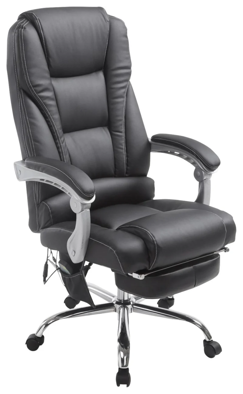 Fauteuil de bureau avec fonction massage repose-pieds dossier inclinable en PVC noir 10_0002577