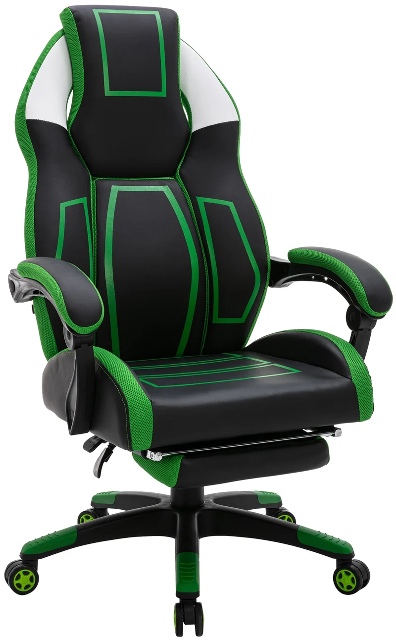 Fauteuil de bureau avec repose-pieds télescopique et accoudoirs en PVC noir / vert 10_0002449