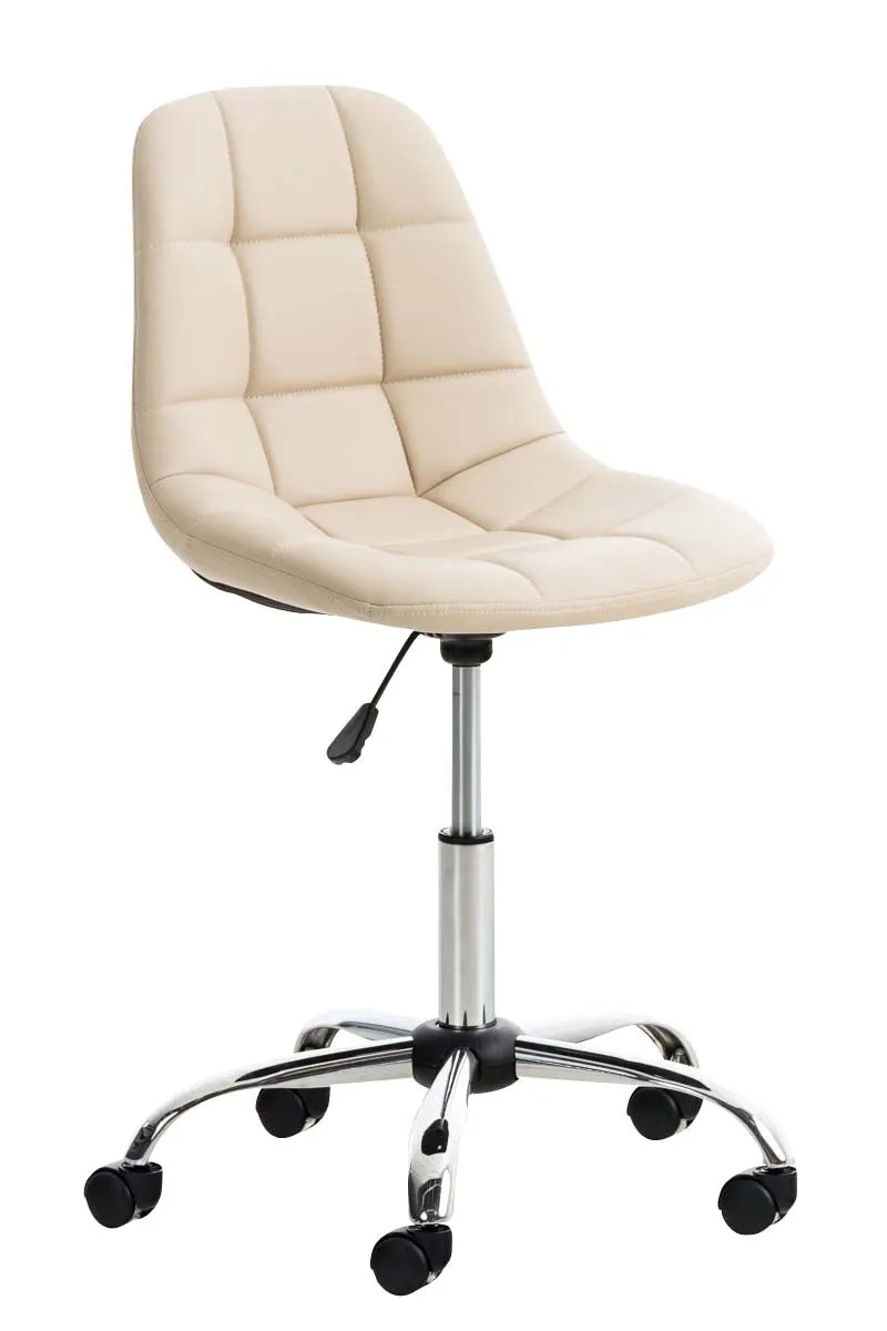Chaise de bureau tabouret sur roulettes hauteur réglable en PVC crème et métal chromé 10_0002489