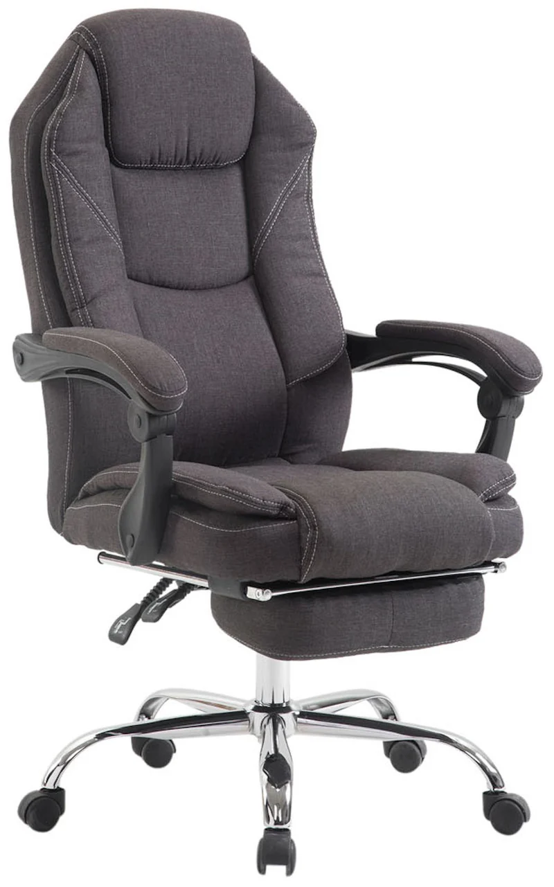 Fauteuil de bureau sur roulettes dossier et repose-pied réglable en tissu gris foncé et métal 10_0002439