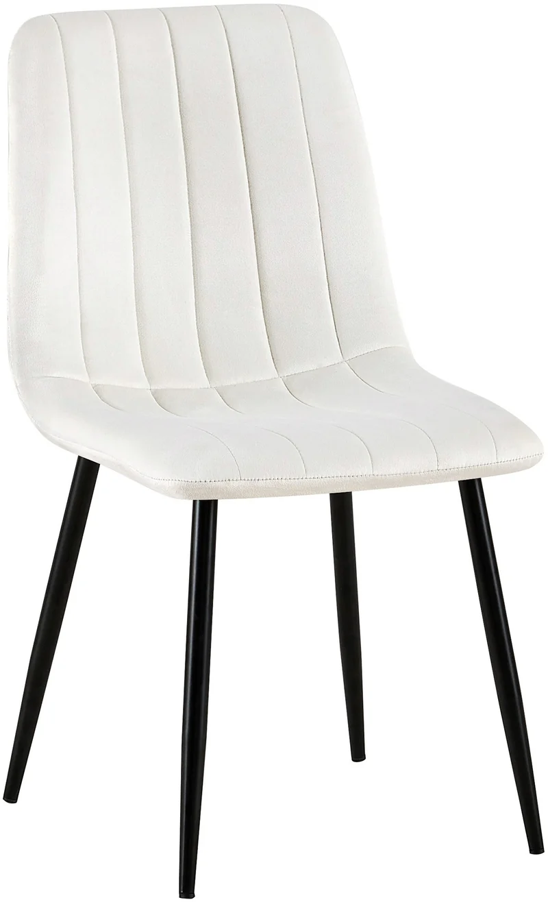 Chaise de salle à manger x1 coutures décoratives verticales assise en tissu velours blanc crème pieds en métal noir 10_0002203