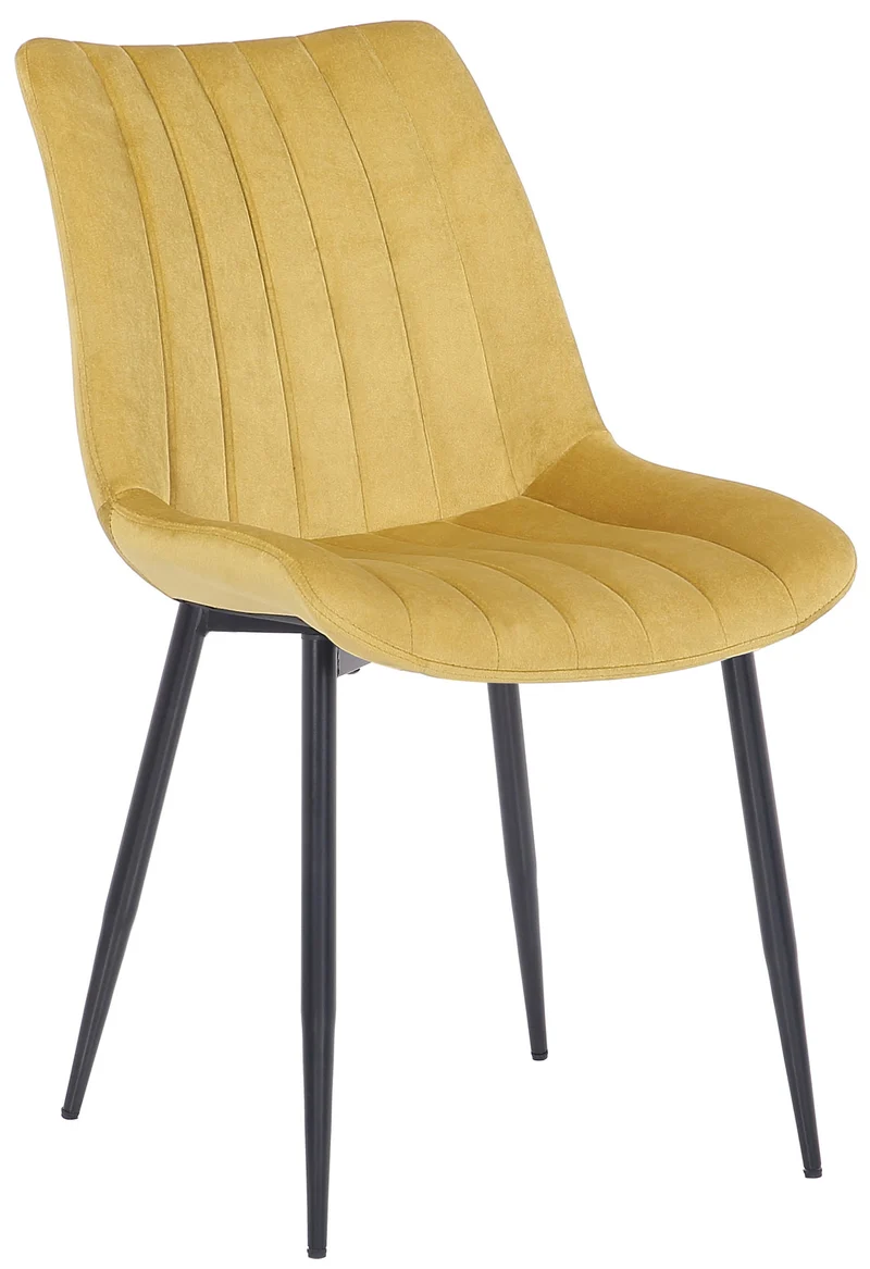 Chaise de salle à manger x1 couture décorative vertical avec pieds en métal noir mat et assise en velours jaune 10_0002331