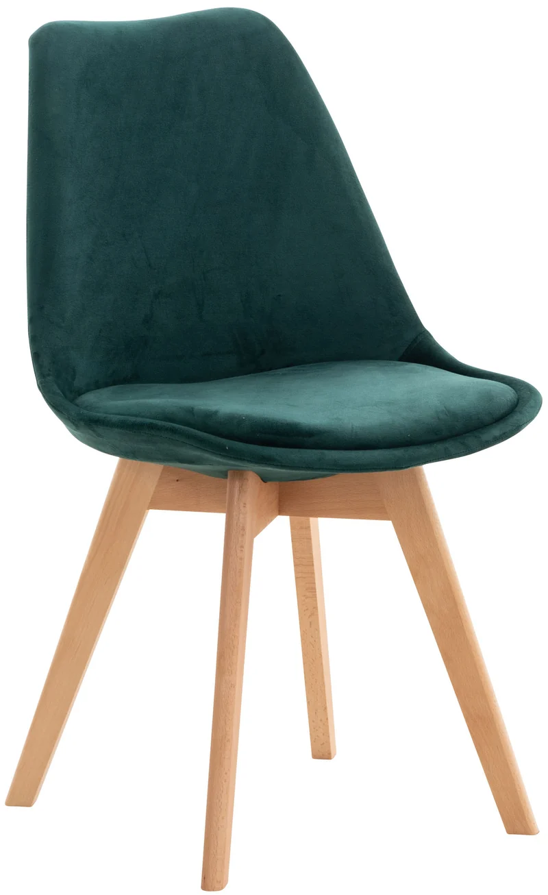 Chaise de salle à manger x1 design scandinave en velours vert et pieds en bois clair 10_0002288