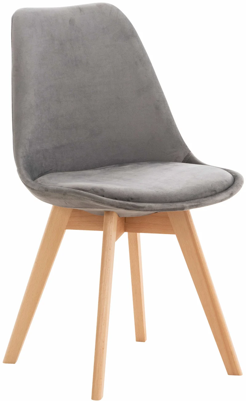 Chaise de salle à manger x1 design scandinave en velours gris et pieds en bois clair 10_0002283