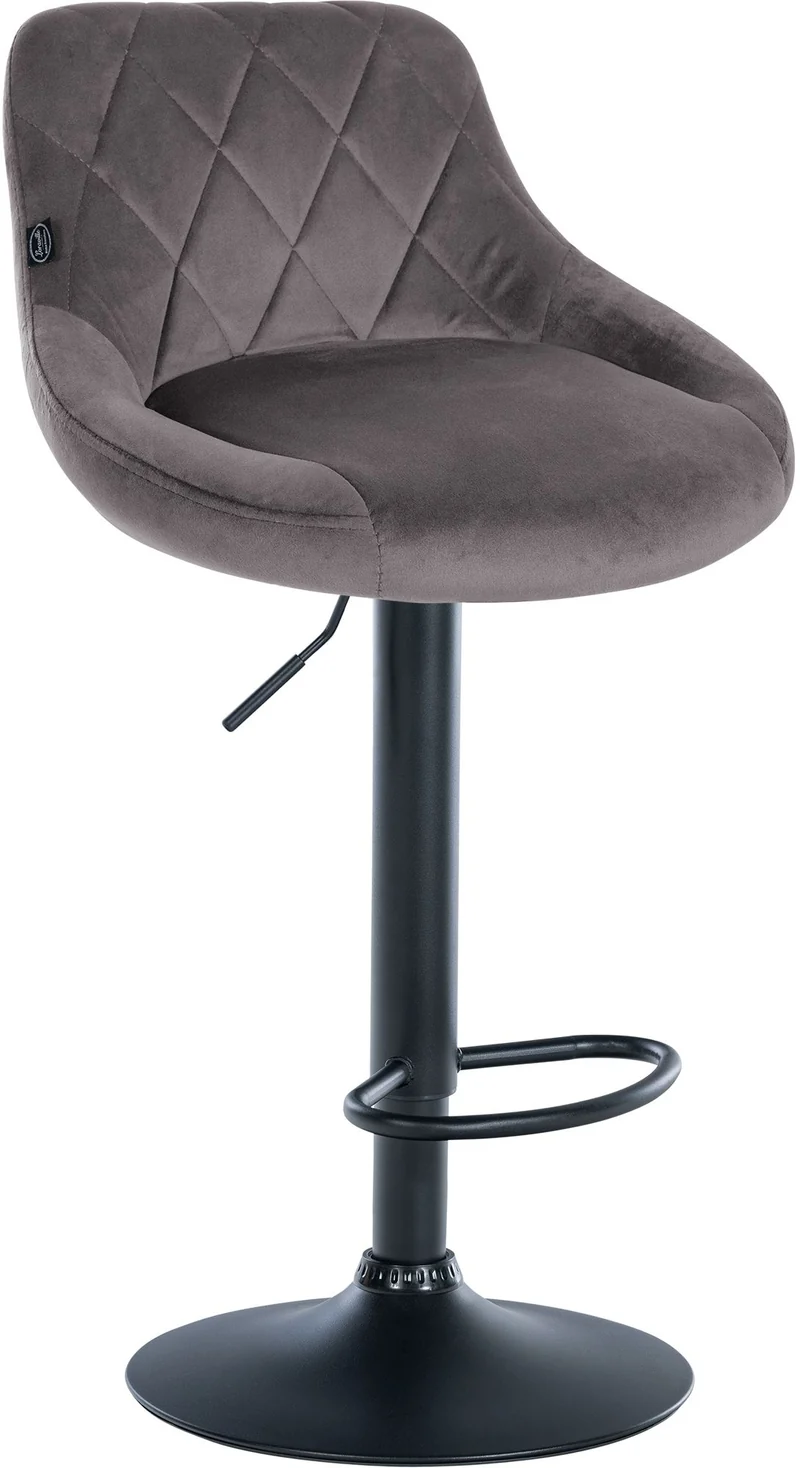 Tabouret de bar en velours gris coutures décoratives pivotant support métal noir TDB10666