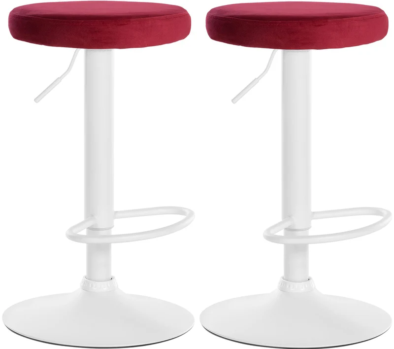 Lot de 2 tabourets de bar avec assise en tissu velours rouge et cadre métal blanc TDB10702