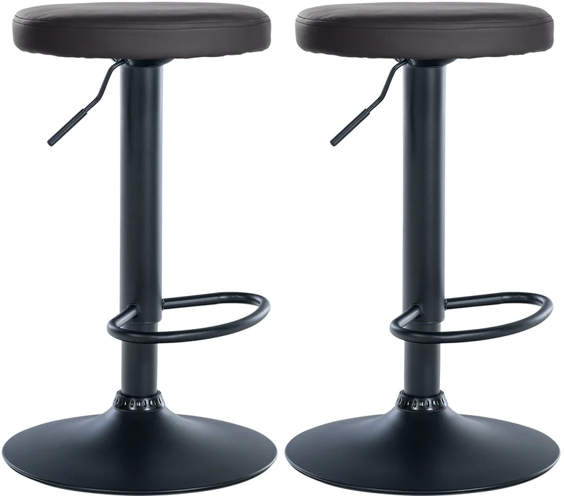 Lot de 2 tabourets de bar design simple avec assise en synthétique noir et cadre métal noir TDB10688