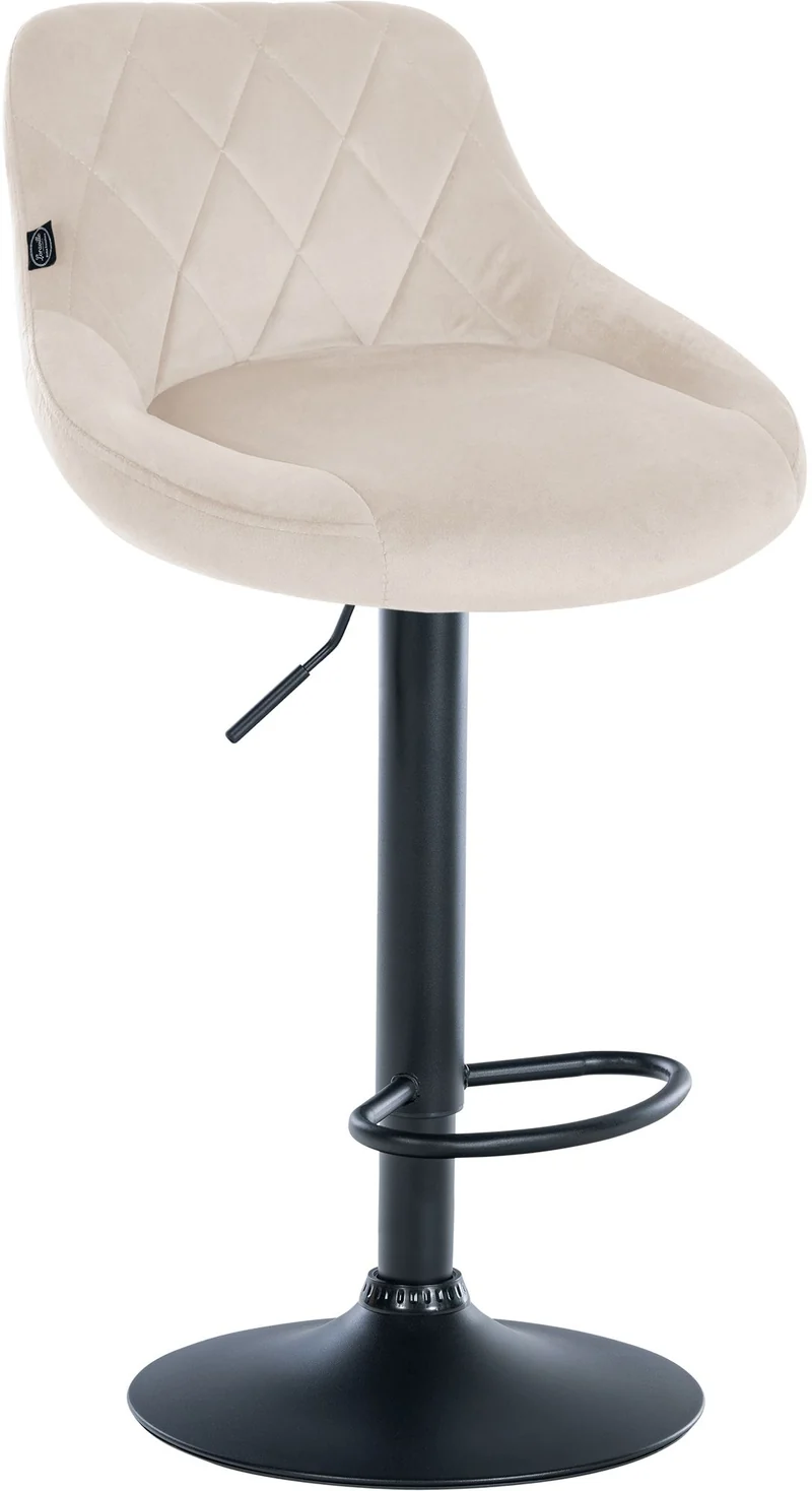 Tabouret de bar en velours crème coutures décoratives pivotant support métal noir TDB10668