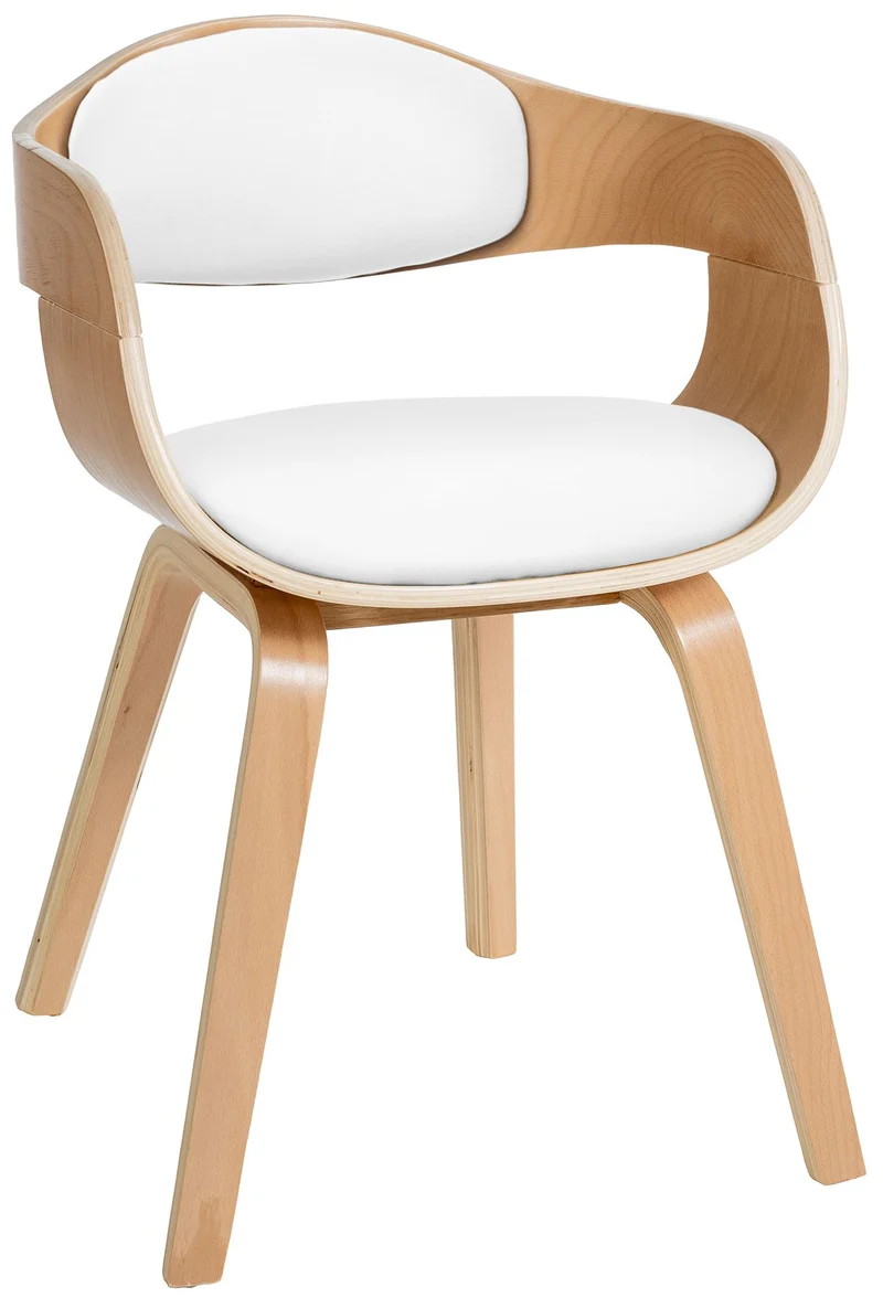 Chaise de bureau salle à manger visiteur design scandinave en bois clair et assise en PVC blanc 10_0001906