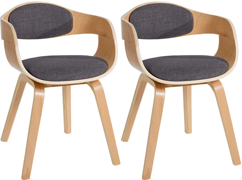 Lot de 2 chaises de salle à manger design scandinave en tissu gris clair et structure en bois clair 10_0001722