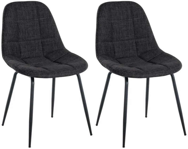 Set de 2 chaises coutures décoratives carrées en assise tissu gris foncé et pieds métal noir mat 10_0001670