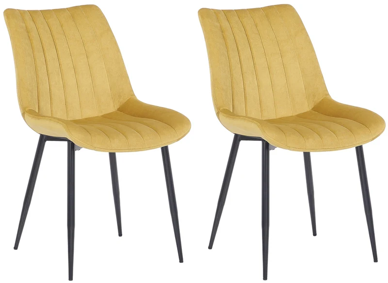 Lot de 2 chaises de salle à manger coutures décoratives verticales avec pieds en métal noir assise en velours jaune 10_0001749