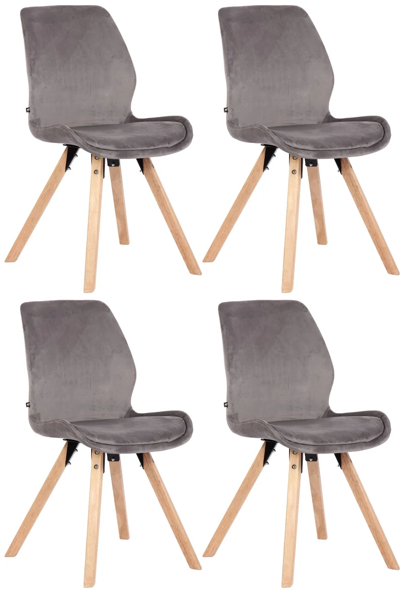 Lot de 4 chaises de salle à manger design scandinave en tissu velours gris pieds en bois 10_0001857