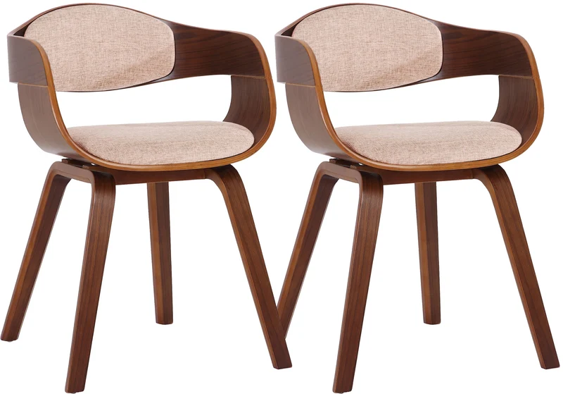 Lot de 2 chaises de salle à manger design scandinave en tissu crème et structure en bois foncé 10_0001726