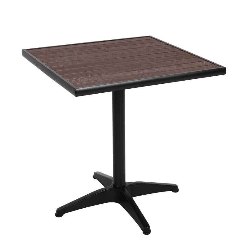Table de jardin balcon bistro terrasse revêtement en aluminium aspect bois marron foncé 04_0008535