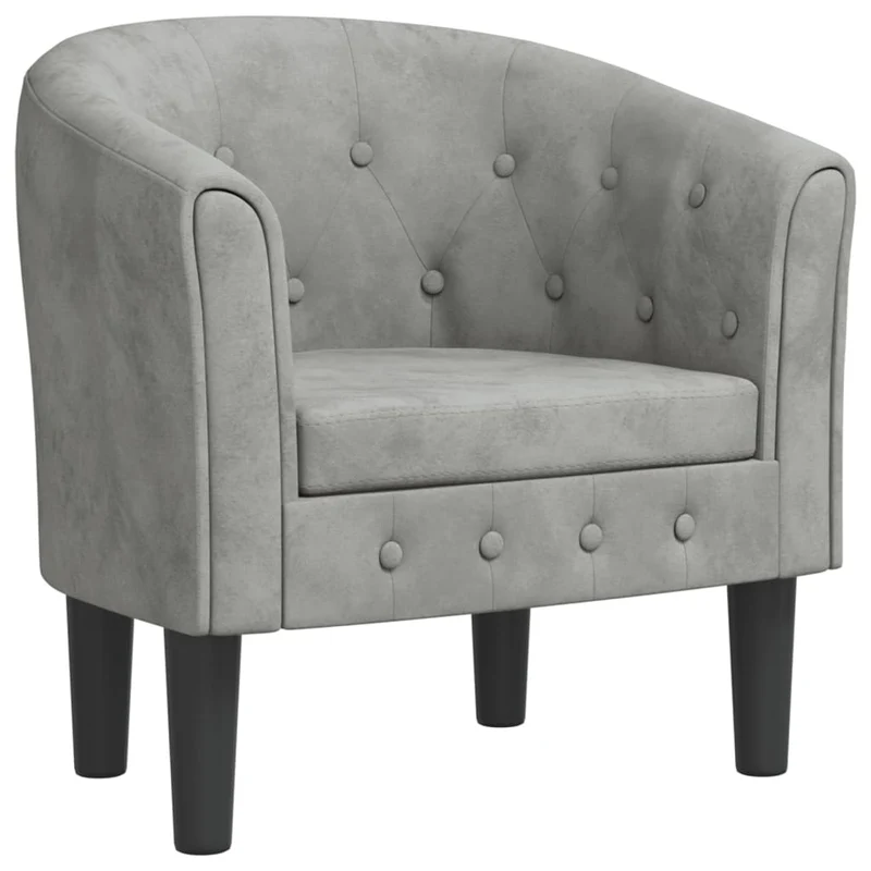Fauteuil lounge assise confortable design moderne en velours gris clair dossier arrondi DEC026444