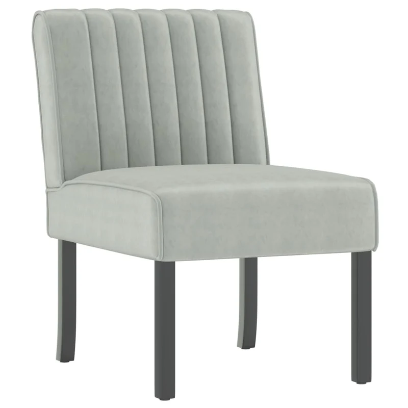 Fauteuil sans accoudoirs en velours gris clair pieds en bois foncé DEC026274
