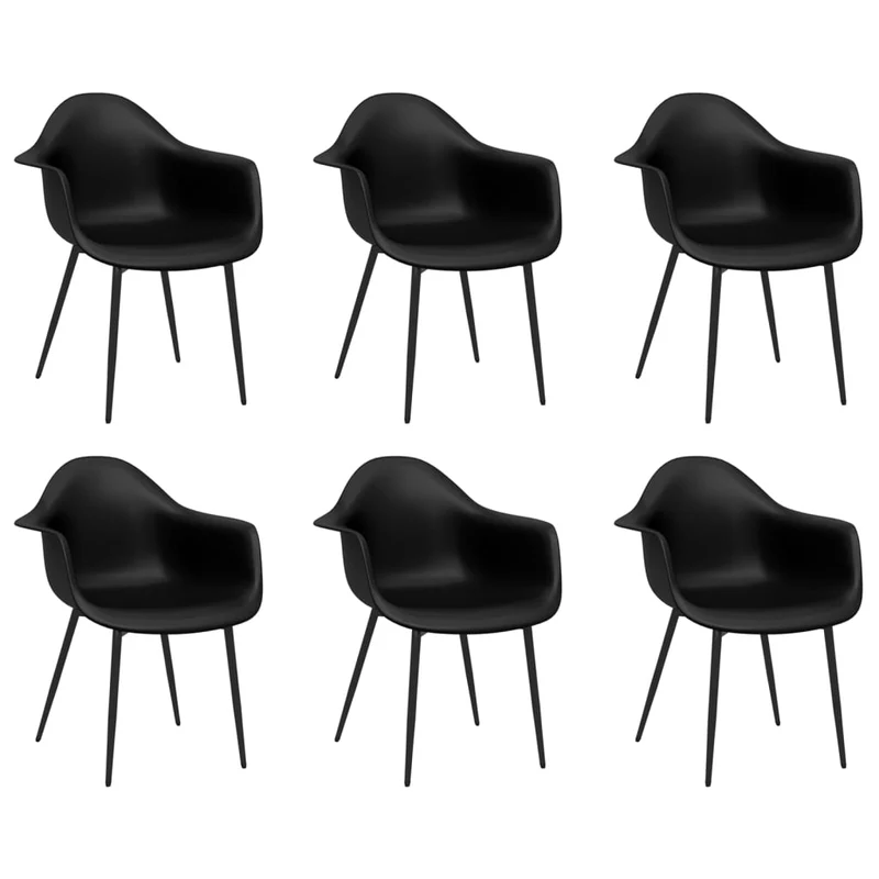 Set de 6 chaises de salle à manger dossier incurvé en PP noir et métal DEC025698