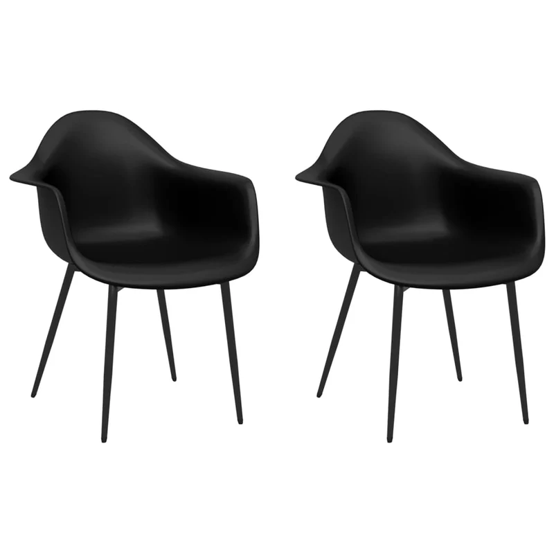 Set de 2 chaises de salle à manger dossier incurvé en PP noir et métal DEC025549