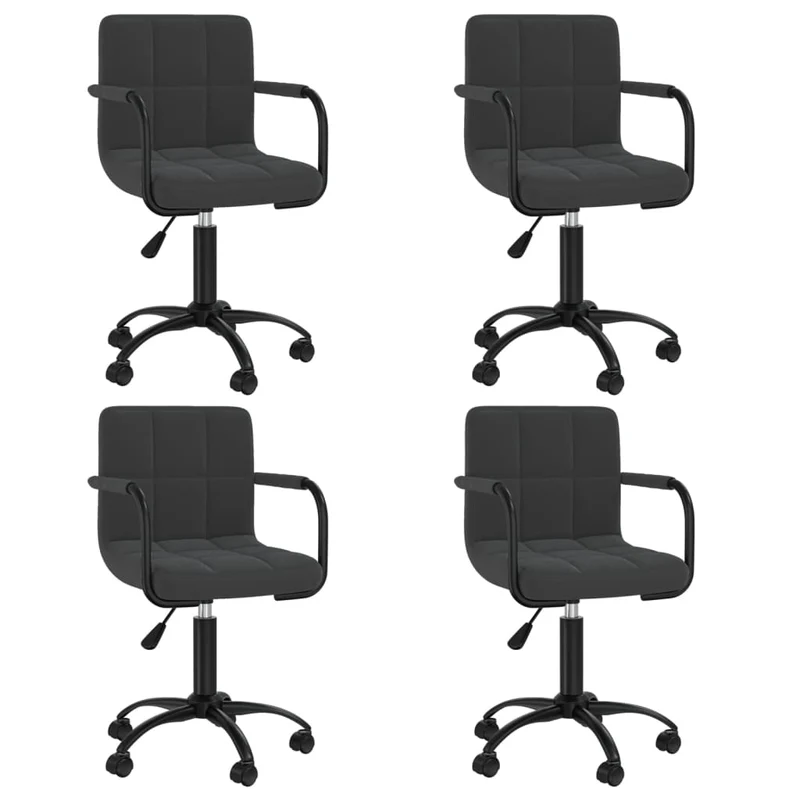Lot de 4 tabourets sur roulettes siège pivotant hauteur réglable en velours noir DEC025385