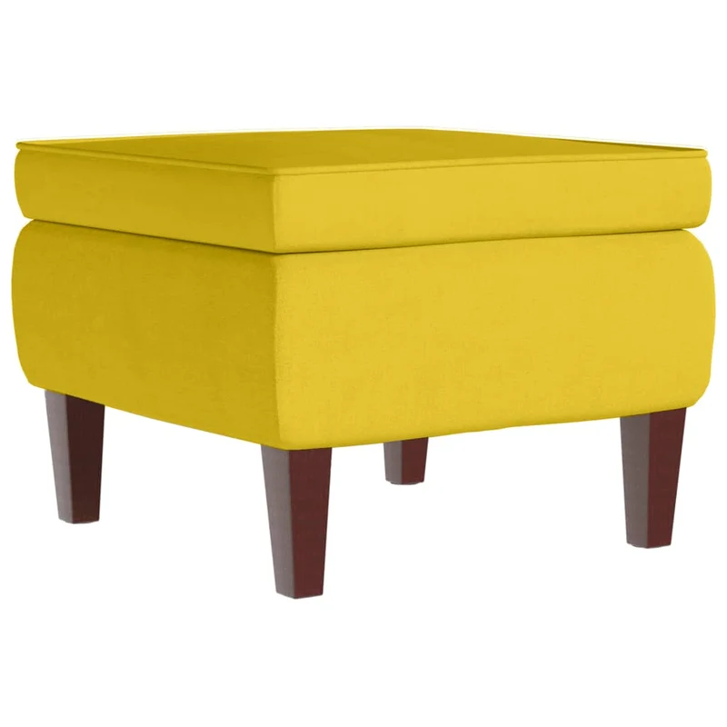 Tabouret assise repose-pieds avec pieds en bois assise en velours jaune DEC026307