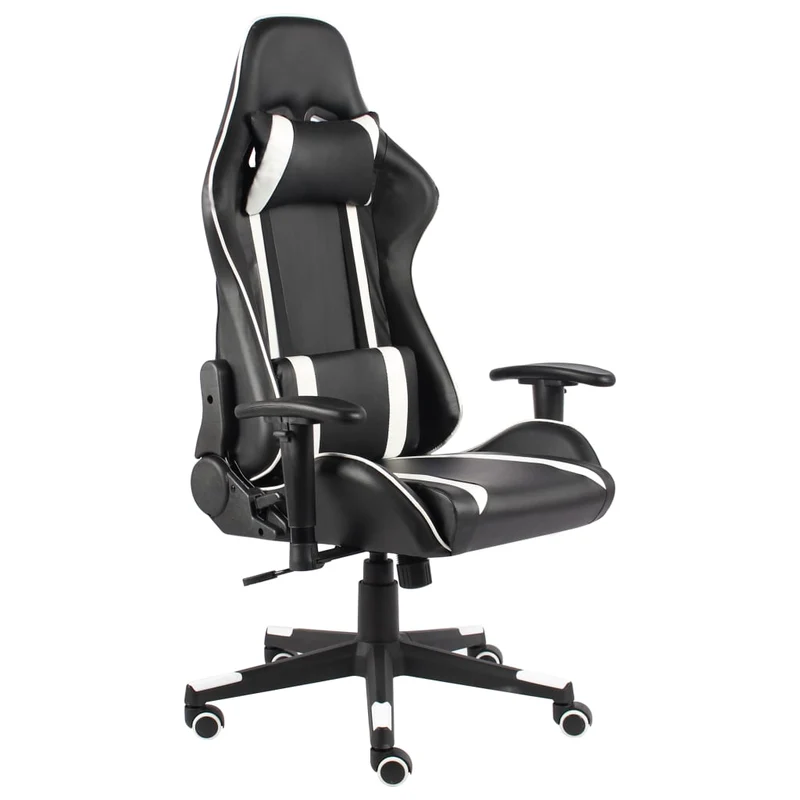 Fauteuil de bureau chaise gaming sur roulettes avec accoudoirs siège pivotant en PVC blanc DEC026028