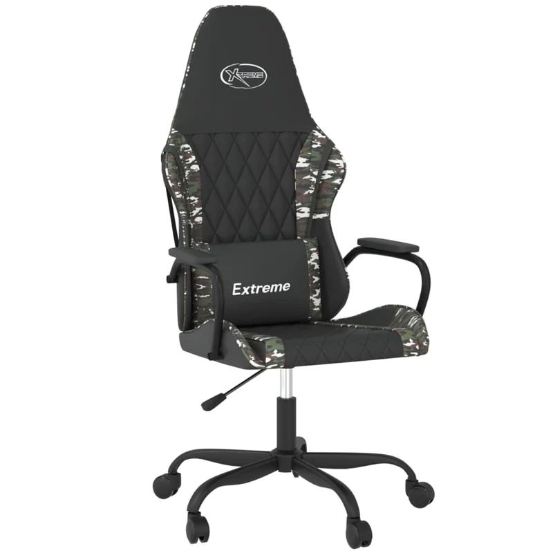 Fauteuil de bureau chaise gaming fonction de massage avec coussin lombaire noir et camouflage PVC multicolore DEC025901