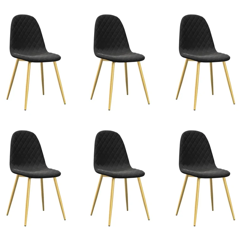Set de 6 chaises de salle à manger design moderne coutures en losange en velours noir DEC025709