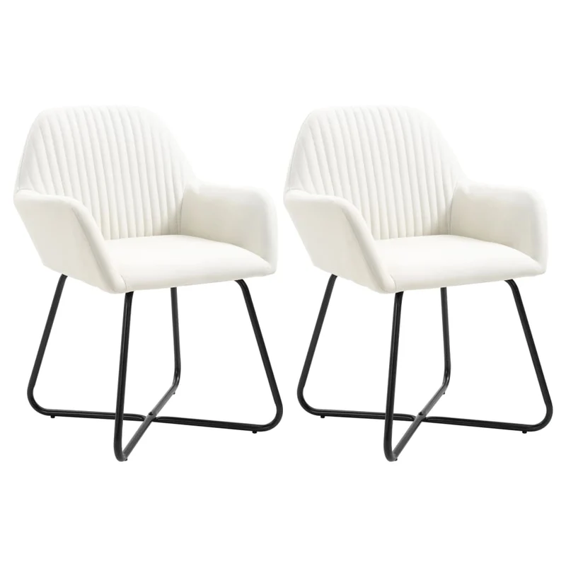 Set de 2 chaises de salle à manger en tissu crème coutures décorative pieds en acier DEC025501