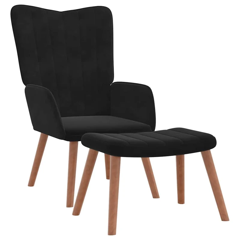 Fauteuil lounge chaise de canapé design moderne avec repose-pied en velours noir DEC026542