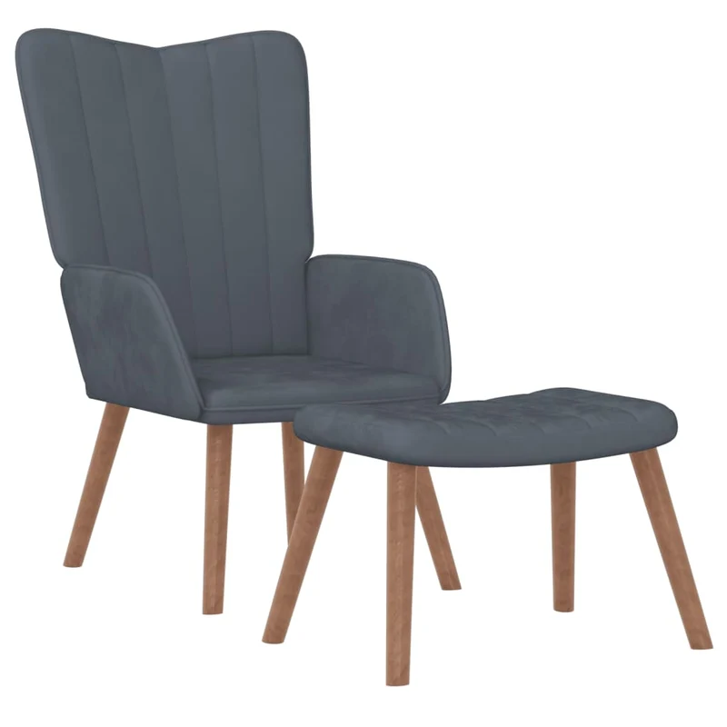 Fauteuil lounge chaise de canapé design moderne avec repose-pied en velours gris foncé DEC026526