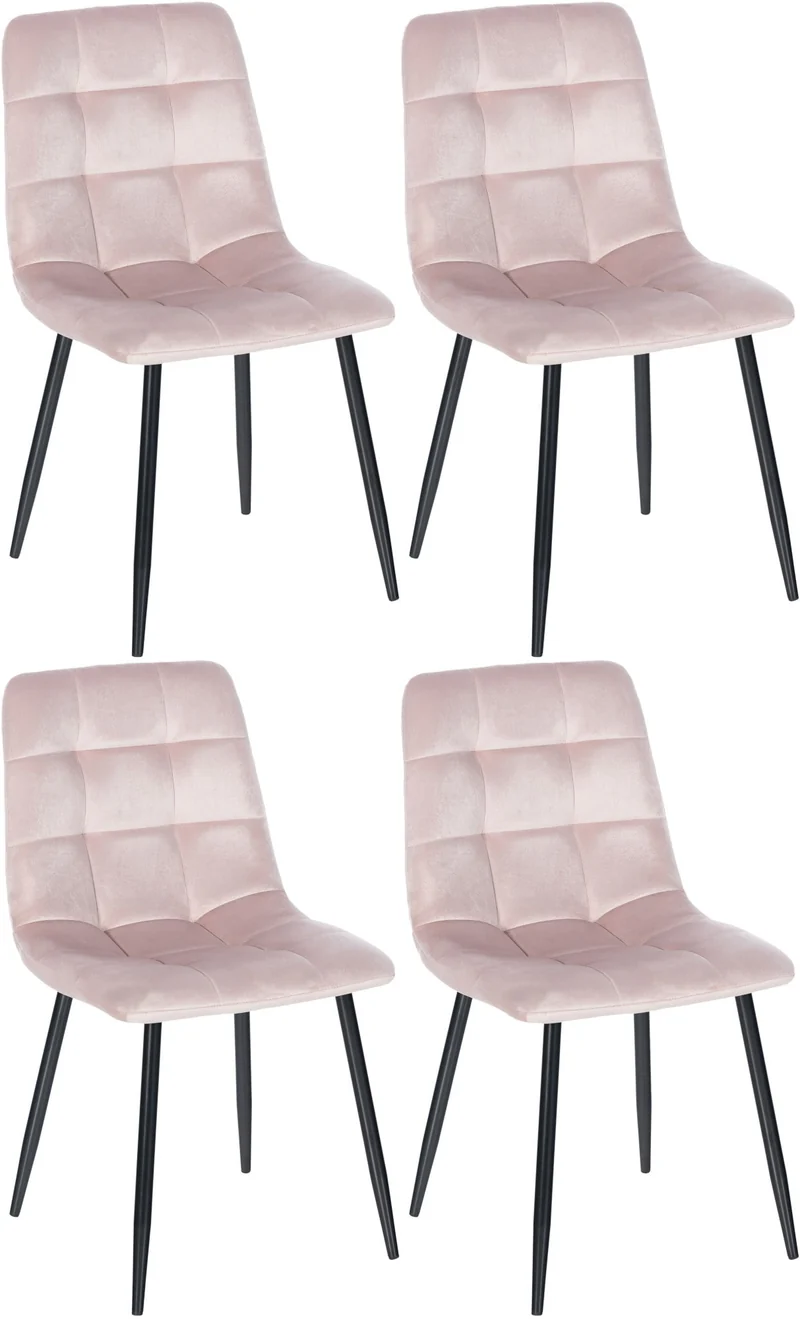 Lot de 4 chaises de salle à manger coutures décoratives carrées en tissu velours rose et métal noir 10_0001780