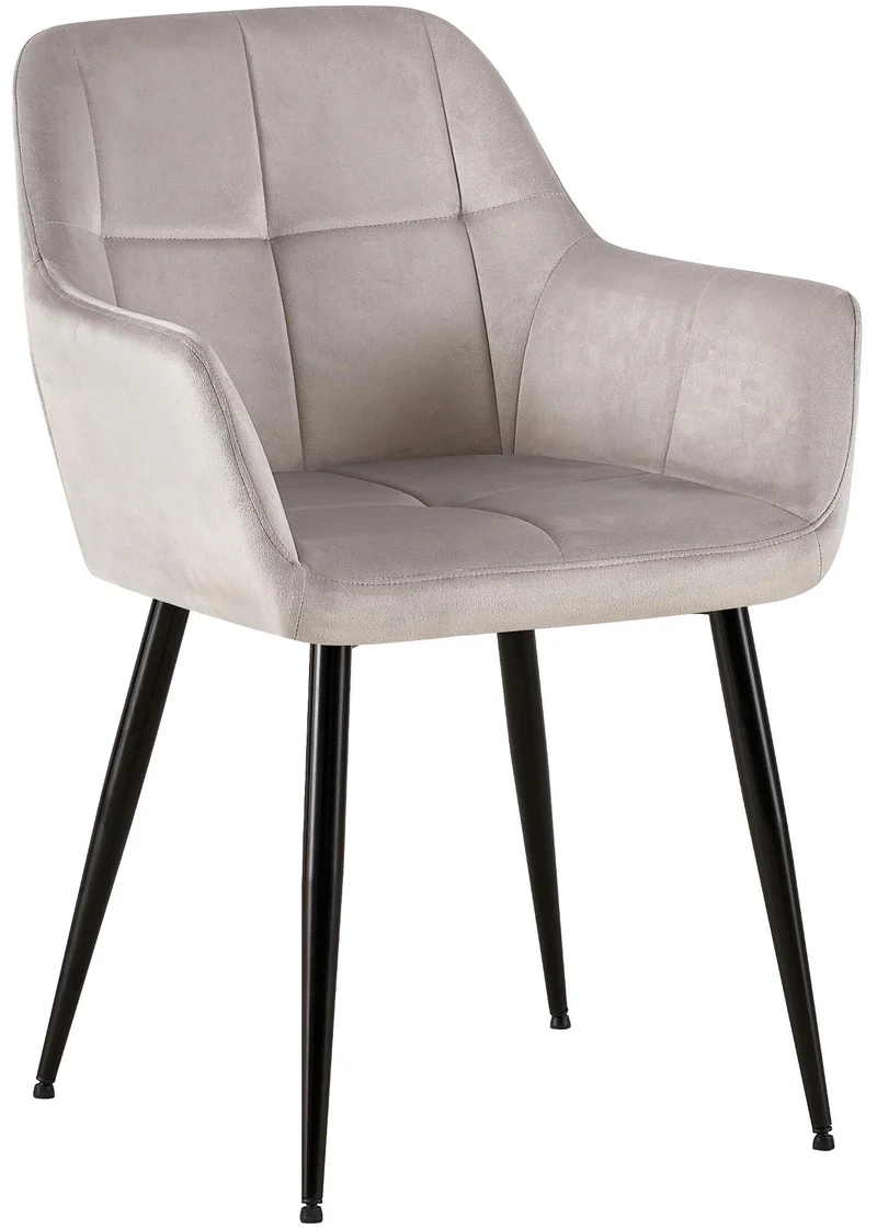Chaise de salle à manger bureau coutures décoratives carrées en velours gris clair pieds en métal noir 10_0001904