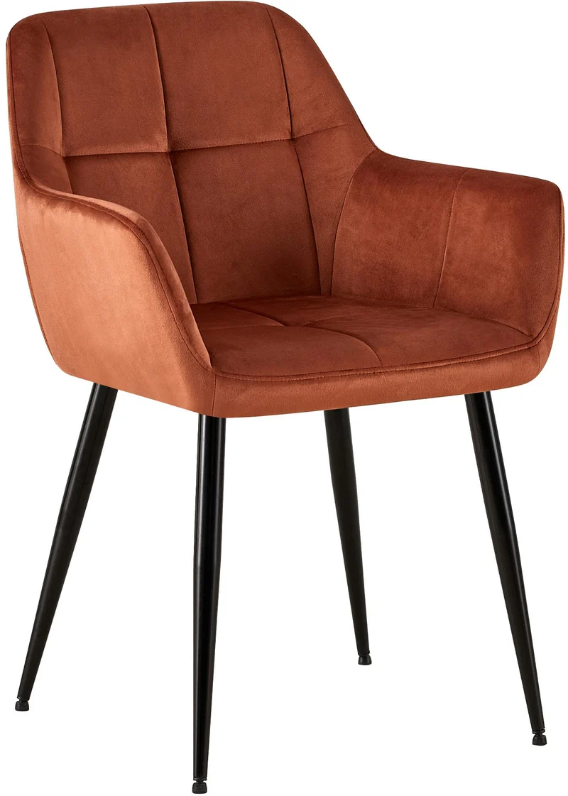 Chaise de salle à manger bureau coutures décoratives carrées en velours marron pieds en métal noir 10_0001900